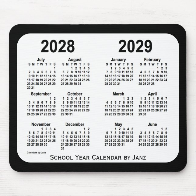 2028-2029 Schwarz-Weiß-Schulkalender von Janz Mousepad (Vorne)