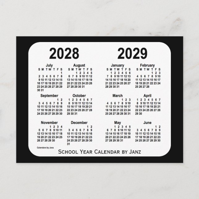 2028-2029 Schwarz-Weiß-Schulkalender von Janz Postkarte (Vorderseite)