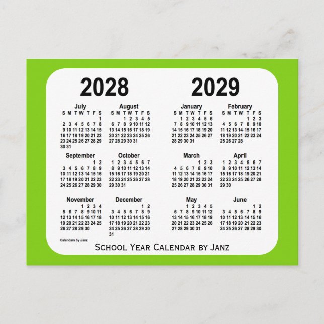 2028-2029 Yellow Green School Calendar von Janz Postkarte (Vorderseite)