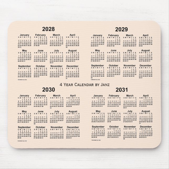 2028-2031 Weißer Vierjahreskalender von Janz Mousepad (Vorne)