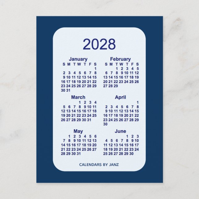 2028 Alice Blue 6 Monat Mini-Kalender von Janz Postkarte (Vorderseite)