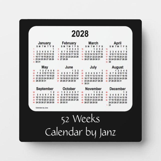 2028 Black 52 Weeks Calendar von Janz Fotoplatte (Vorderseite)