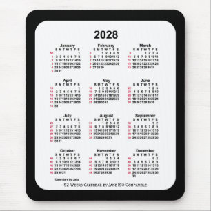 2028 Black 52 Weeks ISO Kalender von Janz Two Tone Mousepad