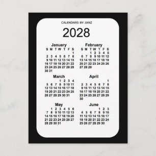 2028 Black 6 Month Mini Kalender von Janz Postkarte