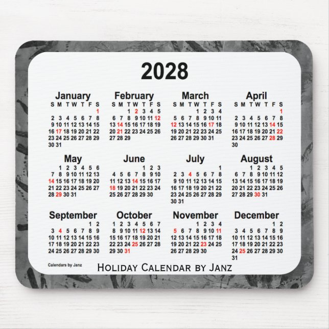 2028 Black Holiday Art Calendar by Janz Mouse Pad Mousepad (Vorne)