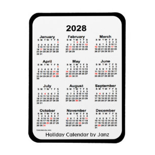 2028 Black Holiday Calendar von Janz Magnet