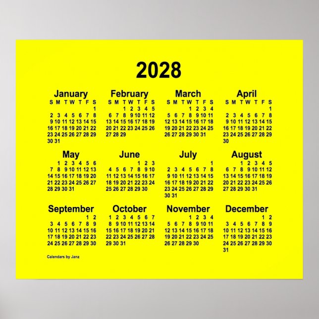 2028 Gelber Kalender von Janz Print Poster (Vorne)