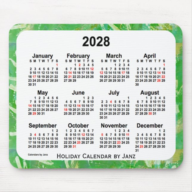 2028 Green Holiday Art Calendar by Janz Mouse Pad Mousepad (Vorne)