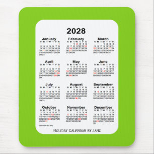 2028 Holiday Yellow Green Calendar von Janz Mousepad