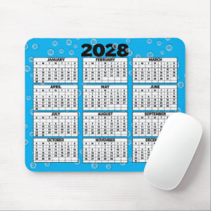 2028 Kalender Blasen auf Aqua Mousepad
