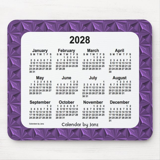 2028 Lila Diamonds Calendar von Janz Mouse Pad Mousepad (Vorne)