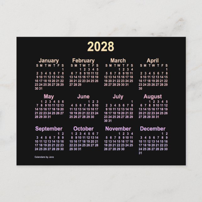 2028 Neon Ipanema Mini Kalender von Janz Postkarte (Vorderseite)