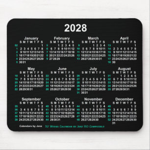 2028 Neon White 52 Weeks ISO Calendar by Janz Mousepad
