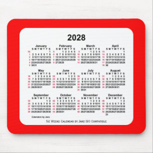 2028 Red 52 Weeks ISO Kalender von Janz Two Tone Mousepad