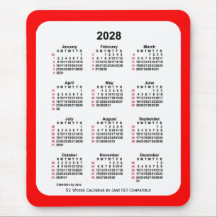 2028 Red 52 Weeks ISO Kalender von Janz Two Tone Mousepad