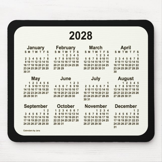 2028 Sepia on Black Calendar by Janz Mousepad (Vorne)