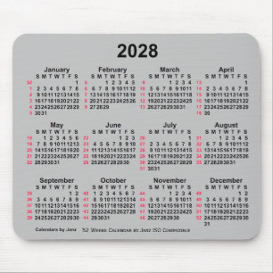 2028 Silver 52 Weeks ISO Calendar by Janz Mousepad