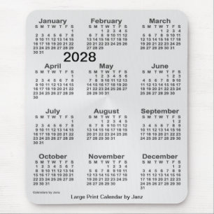 2028 Silver Large Print Calendar von Janz Mousepad
