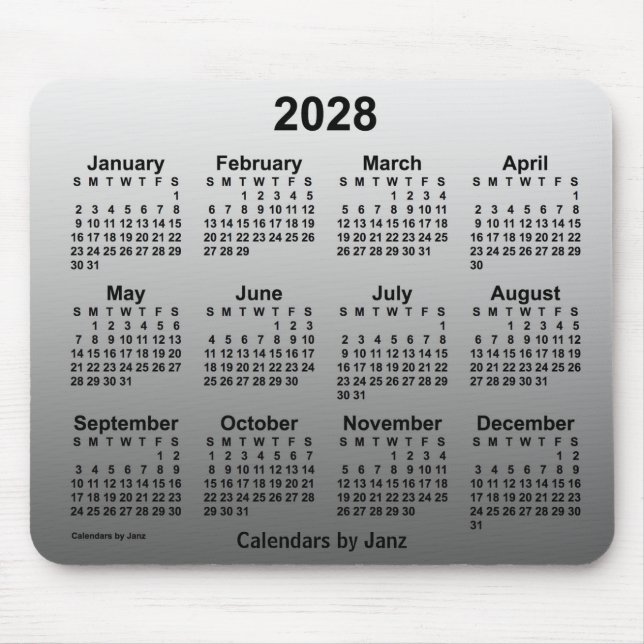 2028 Verblasster weißer Kalender von Janz Mouse Pa Mousepad (Vorne)