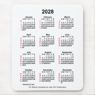 2028 White 52 Weeks ISO Calendar by Janz Mousepad