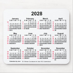 2028 White 52 Weeks ISO Calendar by Janz Mousepad
