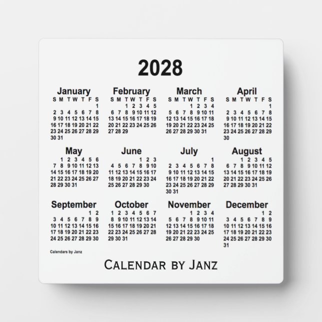 2028 White Desk Calendar von Janz Fotoplatte (Vorderseite)