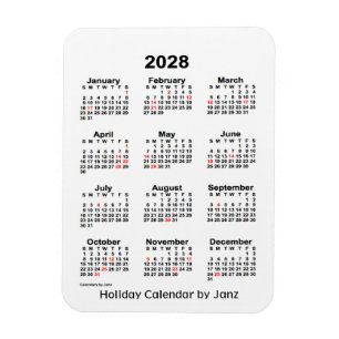 2028 White Holiday Calendar von Janz Magnet