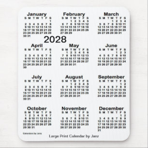 2028 White Large Print Calendar von Janz Mousepad