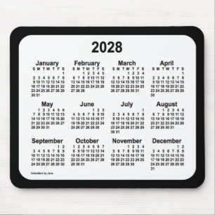 2028 White on Black Calendar by Janz Two Tone Mousepad