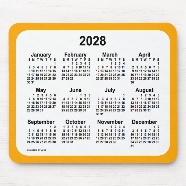 2028 White on Orange Calendar by Janz Two Tone Mousepad (Vorne)