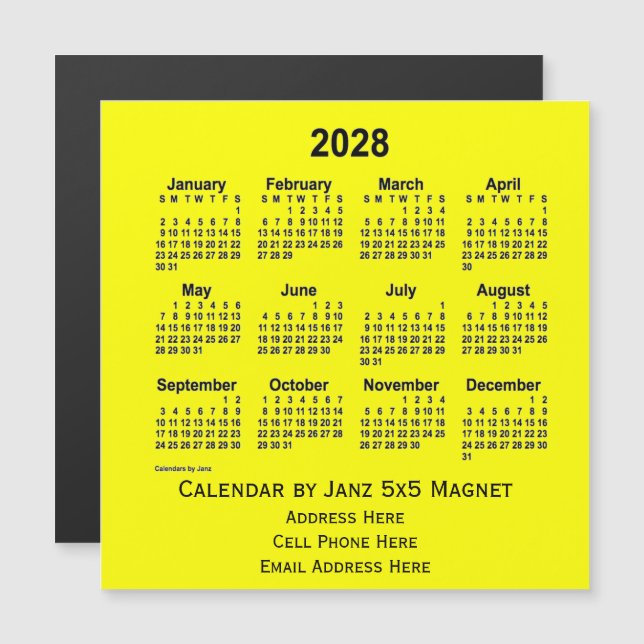 2028 Yellow Business Calendar von Janz Magnetkarte (Vorne/Hinten)