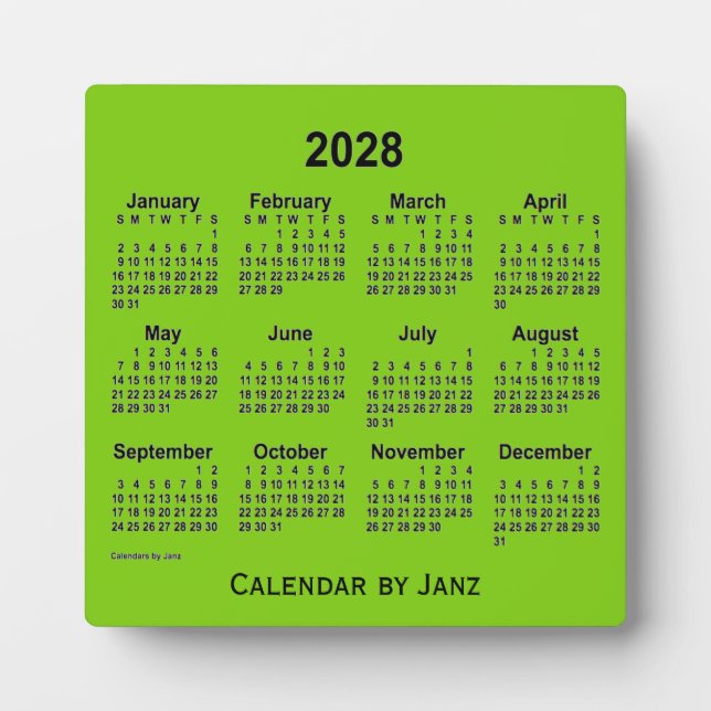 2028 Yellow Green Desk Calendar von Janz Fotoplatte (Vorderseite)