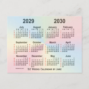 2029-2030 Rainbow 52 Weeks Calendar by Janz Postkarte