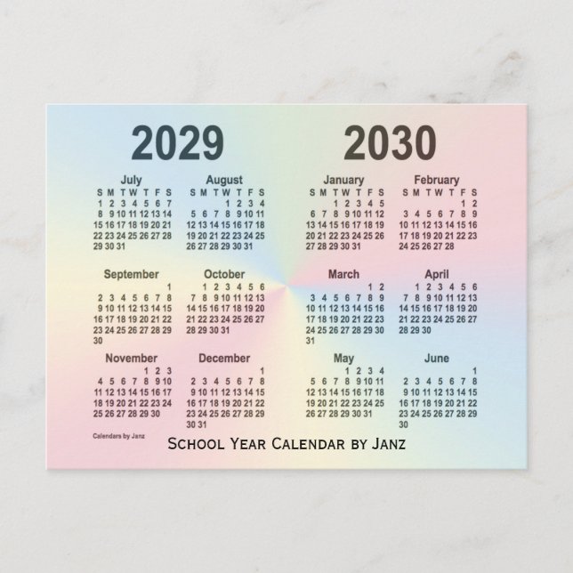 2029-2030 Rainbow Cloud School Calendar by Janz Postkarte (Vorderseite)