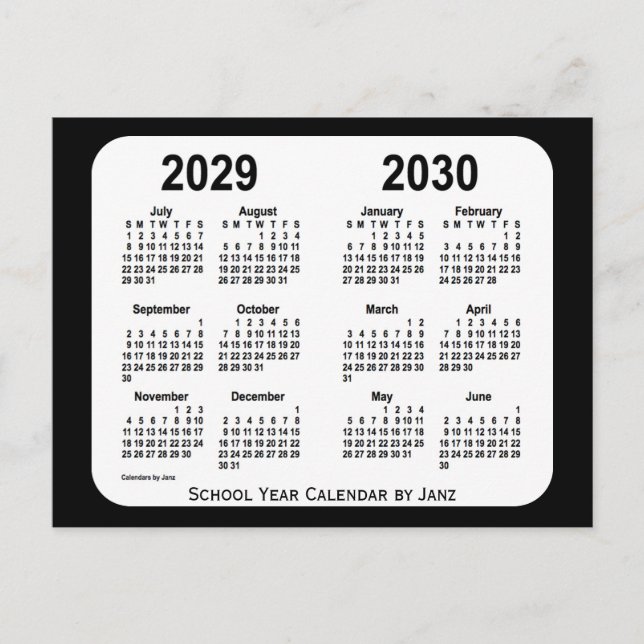 2029-2030 Schwarz-Weiß-Schulkalender von Janz Postkarte (Vorderseite)
