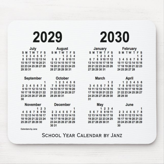2029-2030 Weißer Schulkalender von Janz Mousepad (Vorne)