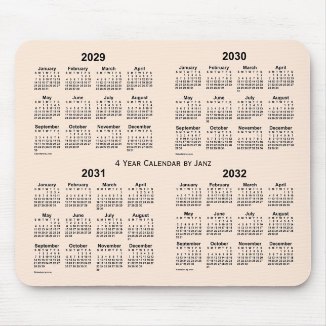 2029-2032 Weißer Vierjahreskalender von Janz Mousepad (Vorne)