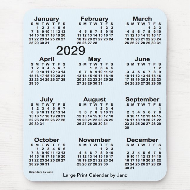 2029 Alice Blue Large Print Calendar von Janz Mousepad (Vorne)