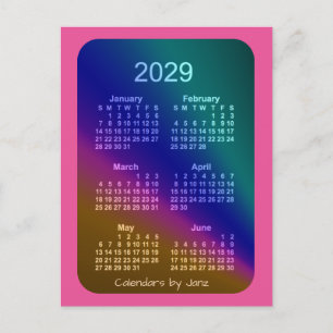2029 Aurora Pink 6 Monat Mini Kalender von Janz Postkarte