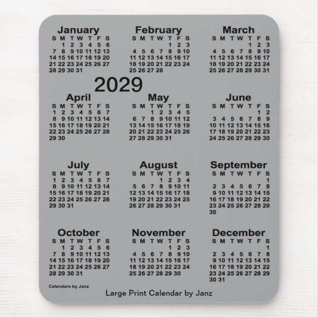 2029 Battleship Gray Large Print Calendar von Janz Mousepad (Vorne)
