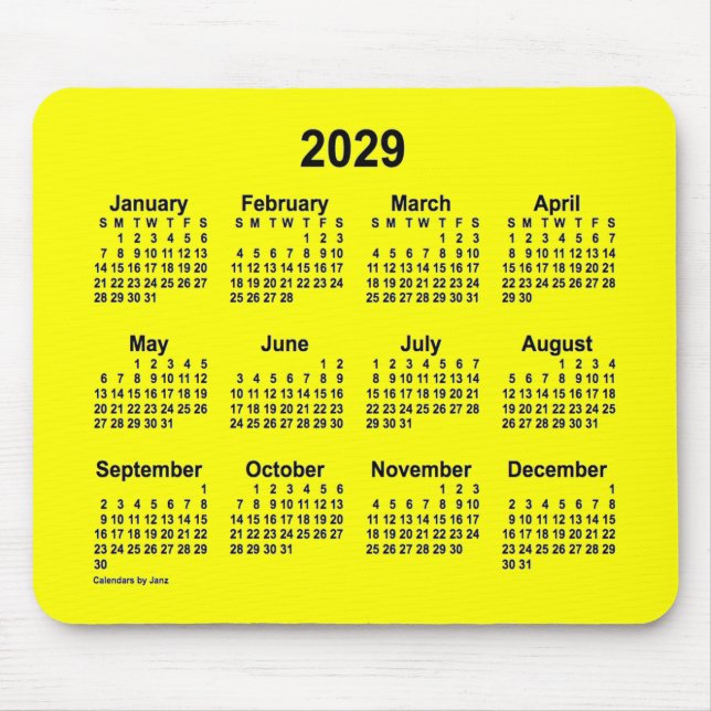 2029 Gelber Kalender von Janz Mouse Pad Mousepad (Vorne)