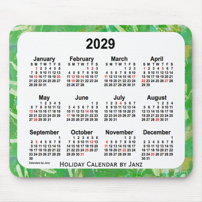 2029 Green Holiday Art Kalender von Janz Mouse Pad Mousepad (Vorne)