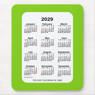 2029 Holiday Yellow Green Calendar von Janz Mousepad