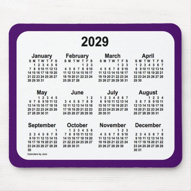 2029 Lila und weißer Kalender von Janz Two Tone Mousepad (Vorne)