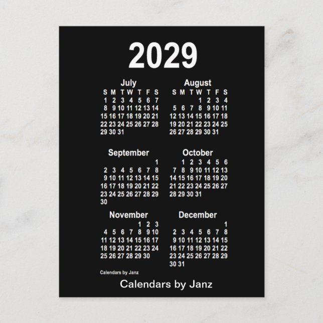 2029 Neon White 6 Month Mini Kalender von Janz Postkarte (Vorderseite)