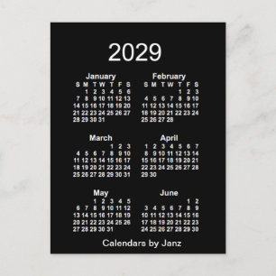 2029 Neon White 6 Month Mini Kalender von Janz Postkarte