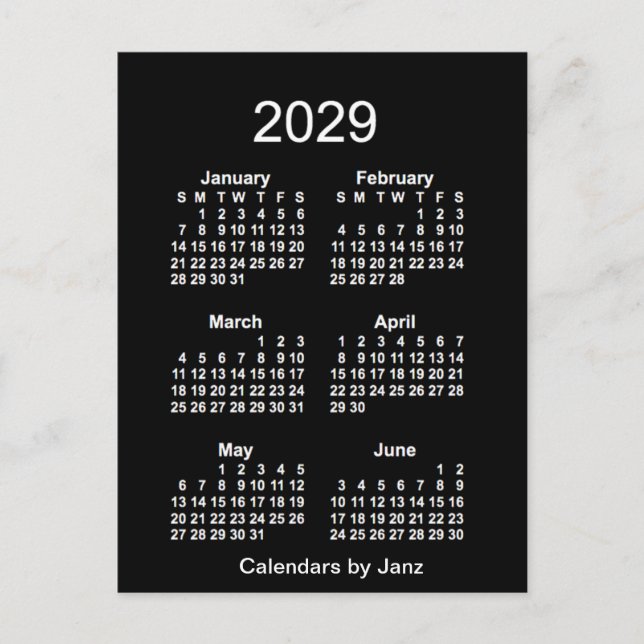 2029 Neon White 6 Month Mini Kalender von Janz Postkarte (Vorderseite)