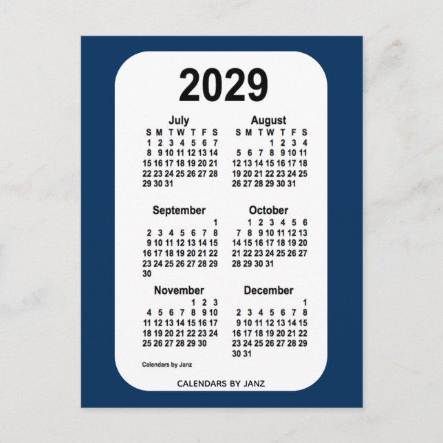 2029 Police Box Blue 6 Month Mini Kalender von Jan Postkarte (Vorderseite)