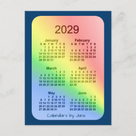 2029 Rainbow Blue 6 Month Mini Calendar by Janz Postkarte