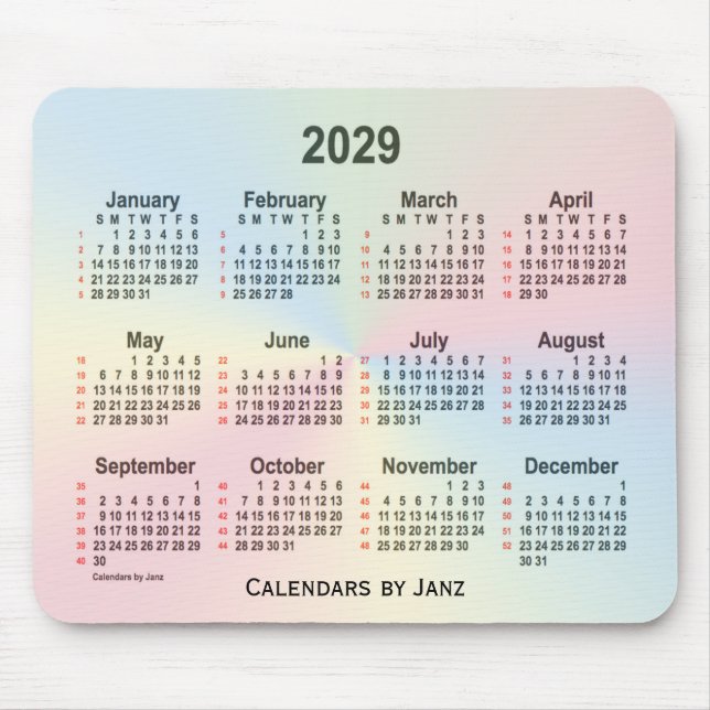 2029 Rainbow Cloud 52 Weeks Calendar by Janz Mousepad (Vorne)
